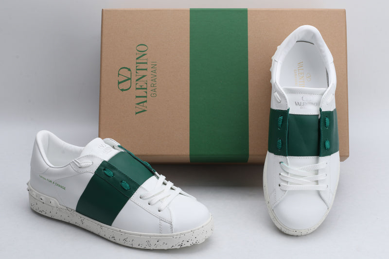 Valentino Garavani OPEN SKATE CALFSKIN AND FABRIC SNEAKER WHITE/GREEN