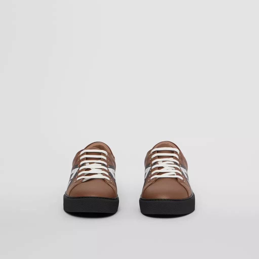 Burberry Chevron Check Leather Sneakers Birch Brown