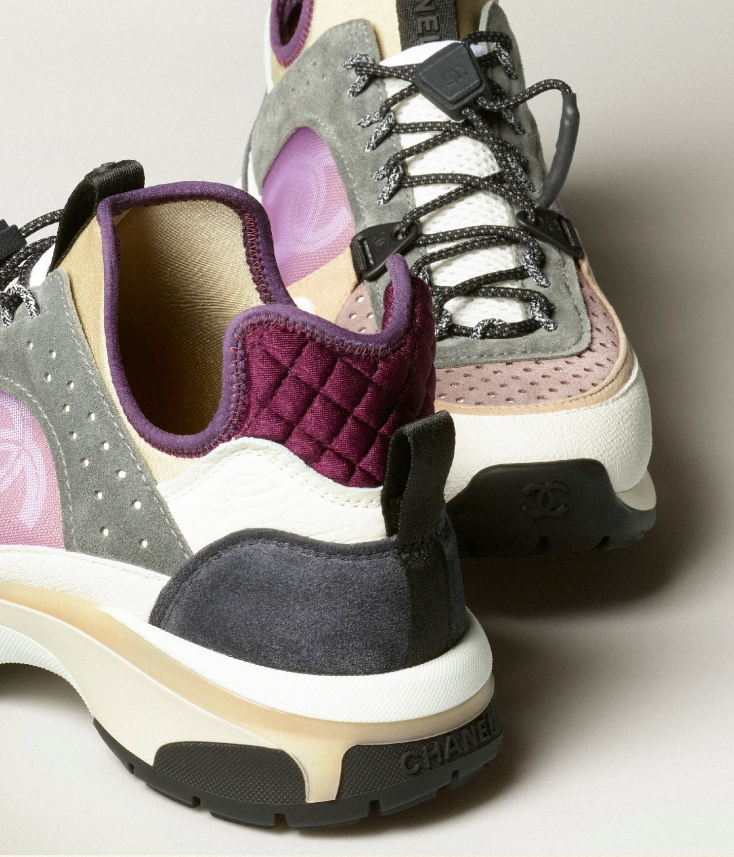 Chanel Chanel Sneaker Calfskin, Mesh & Fabric White, Gray, Purple