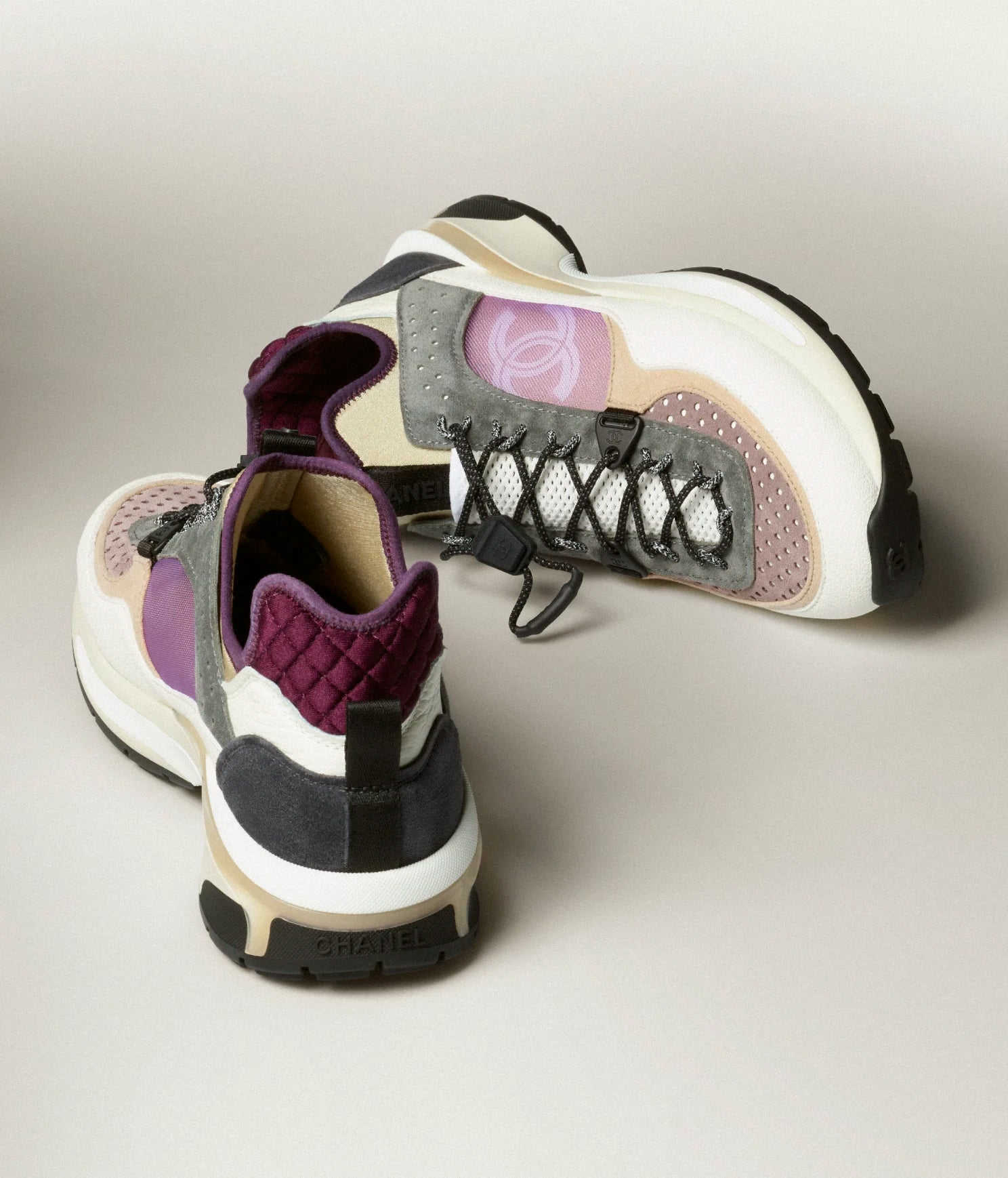 Chanel Chanel Sneaker Calfskin, Mesh & Fabric White, Gray, Purple