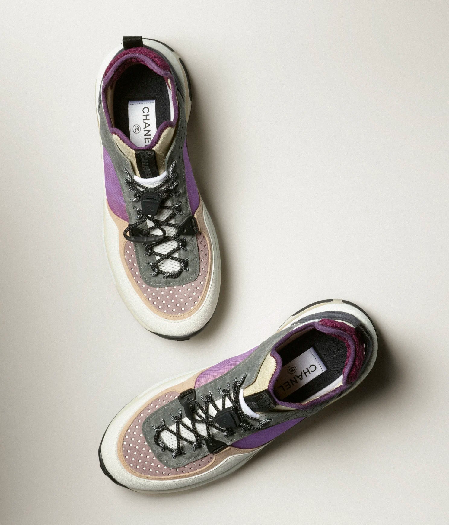 Chanel Chanel Sneaker Calfskin, Mesh & Fabric White, Gray, Purple