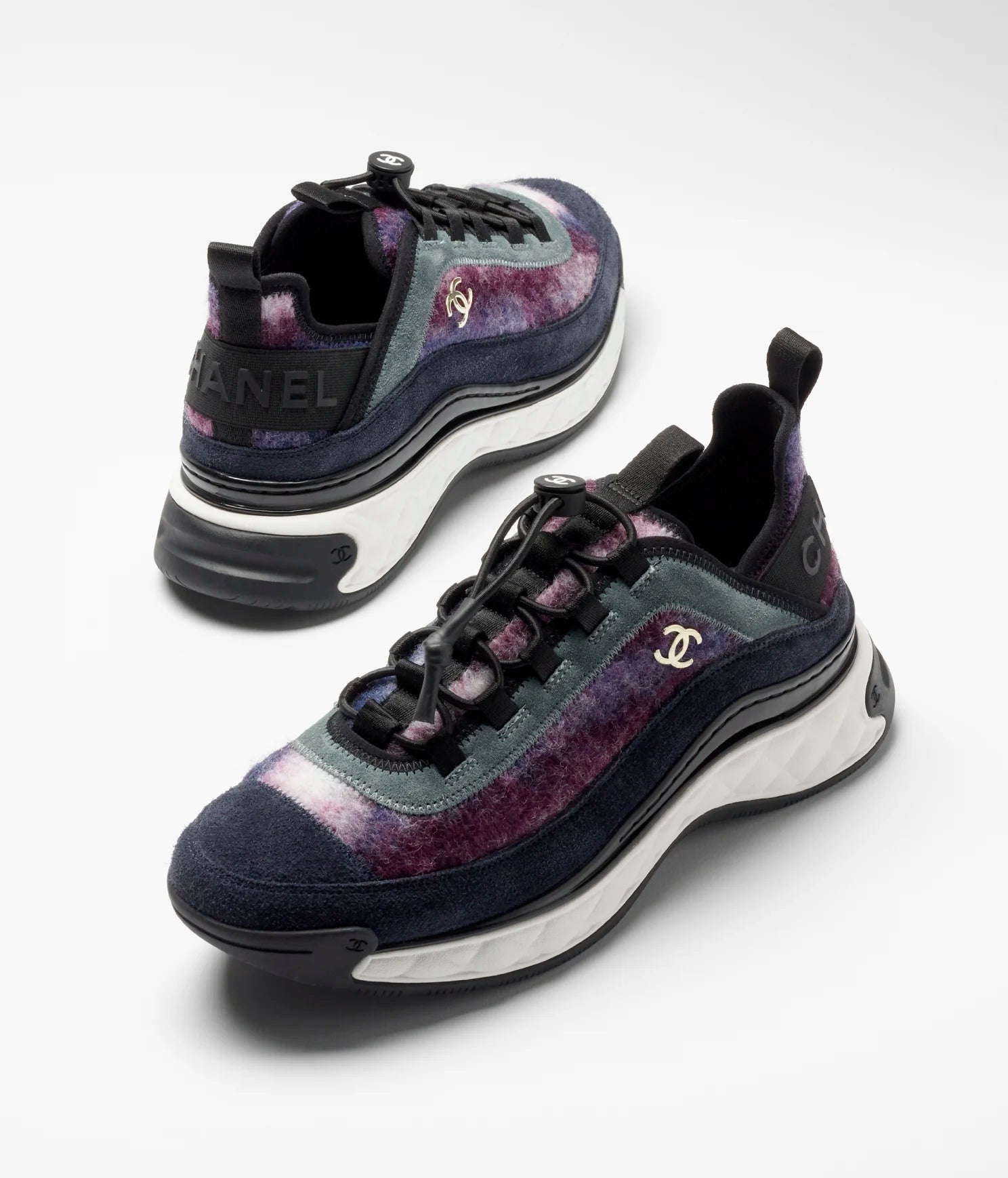 Chanel Chanel Sneaker Trainers Calfskin Purple, Dark Blue & Gray