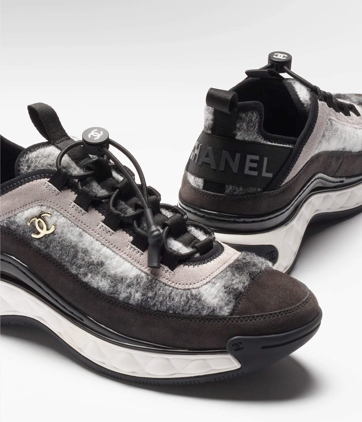 Chanel Chanel Sneaker Trainers Calfskin Gray, Dark Grey & Light Grey