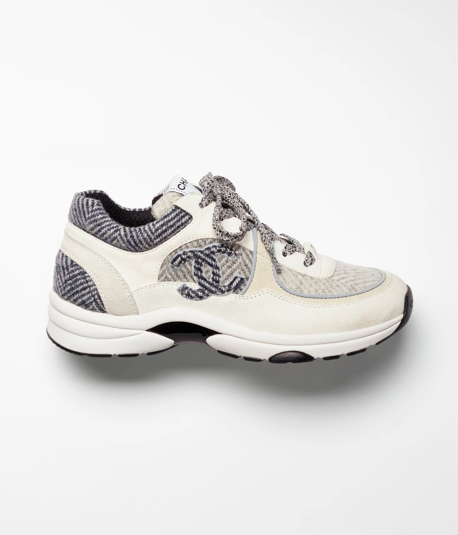 Chanel Chanel Trainers Calfskin Ivory, Light Gray & White