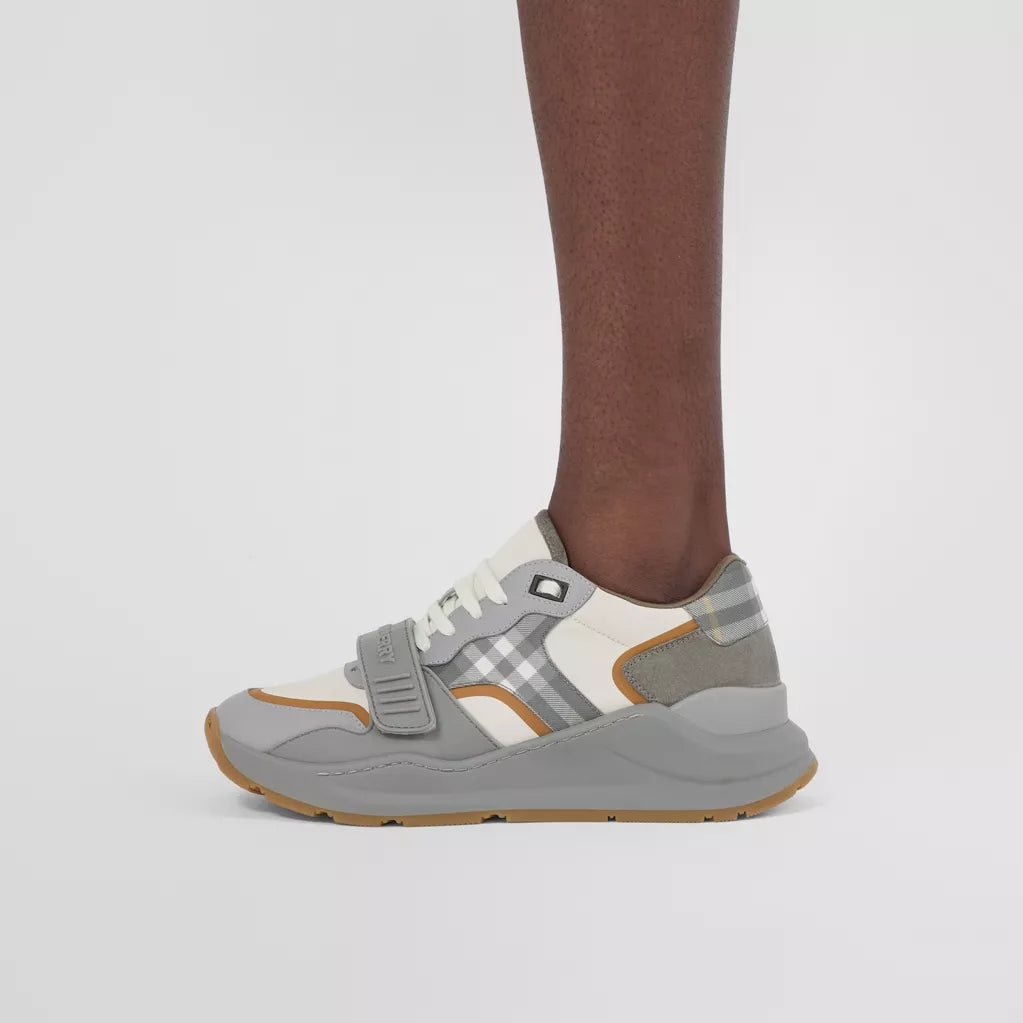 Burberry Check, Suede and Leather Sneakers Grey/Camel