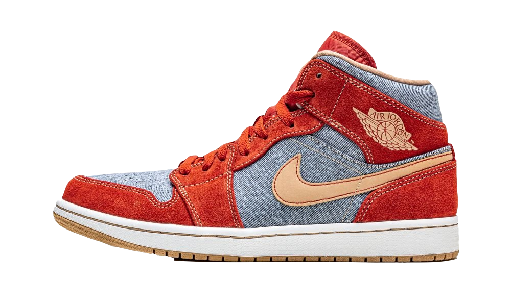 Air Jordan 1 MID SE Denim Red Suede