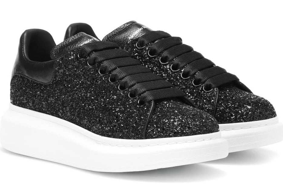 Alexander McQueen Black Leather-trimmed glitter and white sole