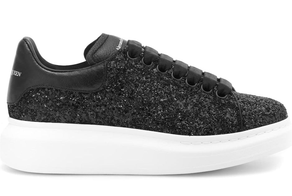 Alexander McQueen Black Leather-trimmed glitter and white sole