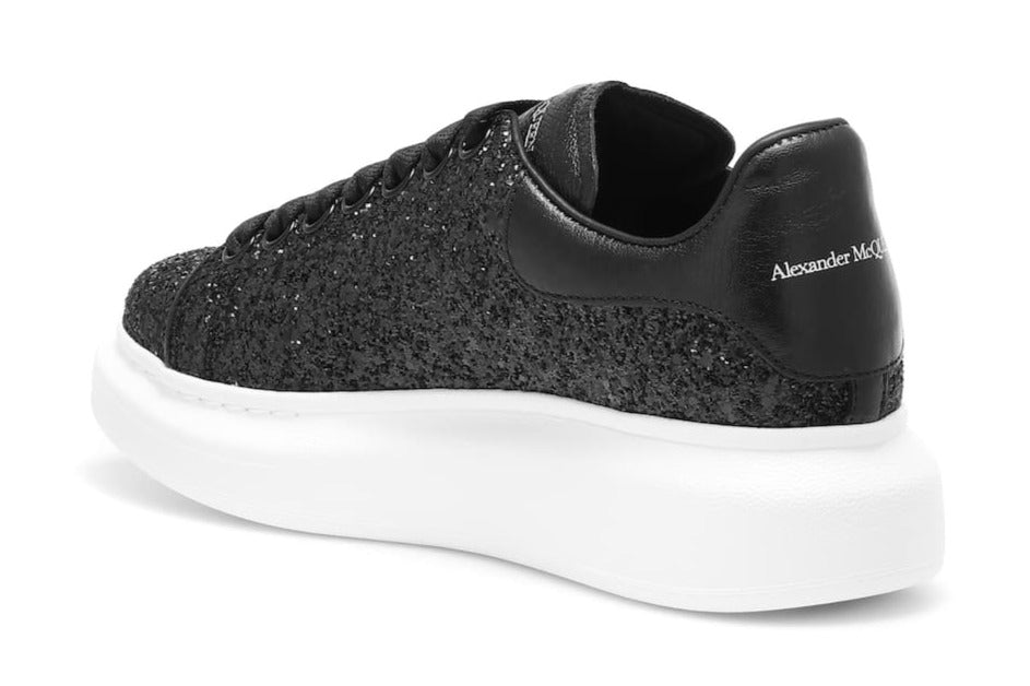 Alexander McQueen Black Leather-trimmed glitter and white sole