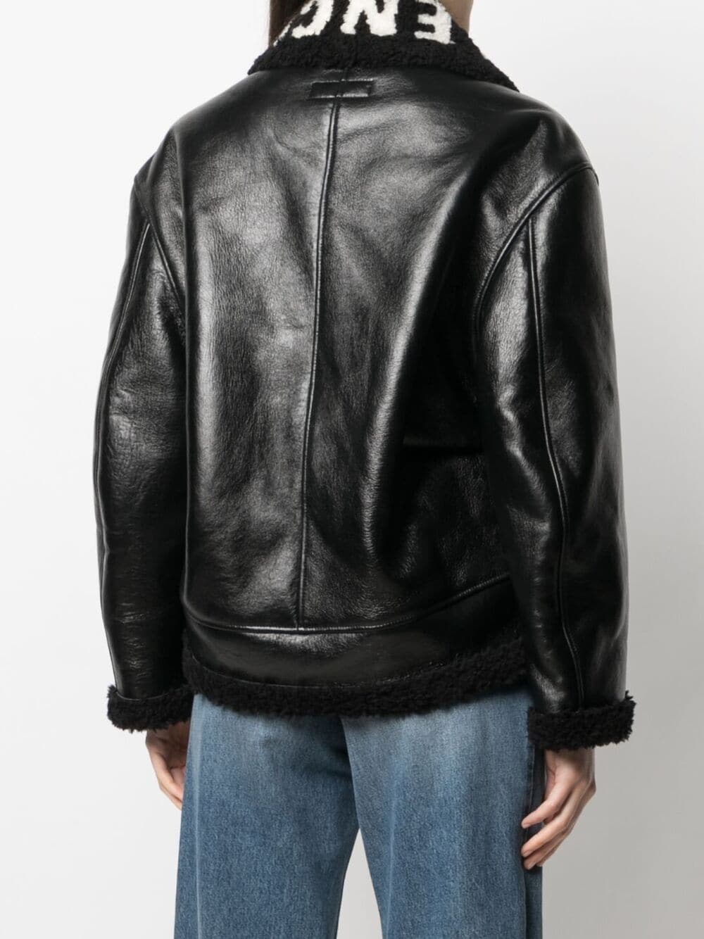 Balenciaga logo-collar zip-up shearling jacket