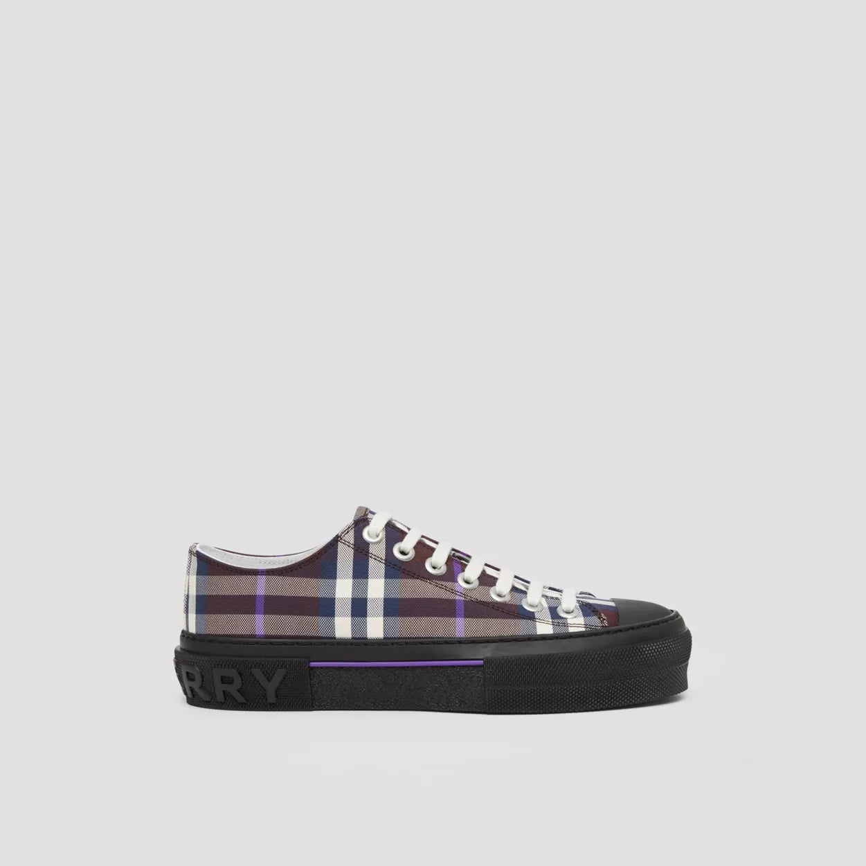 Burberry Check Cotton Sneakers Deep Maroon