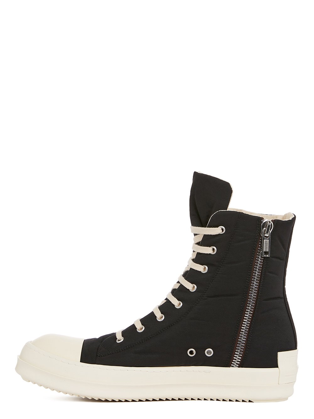Rick Owens DRKSHDW FW22 STROBE SNEAKS IN BLACK AND MILK COTTON NYLON FAILLE