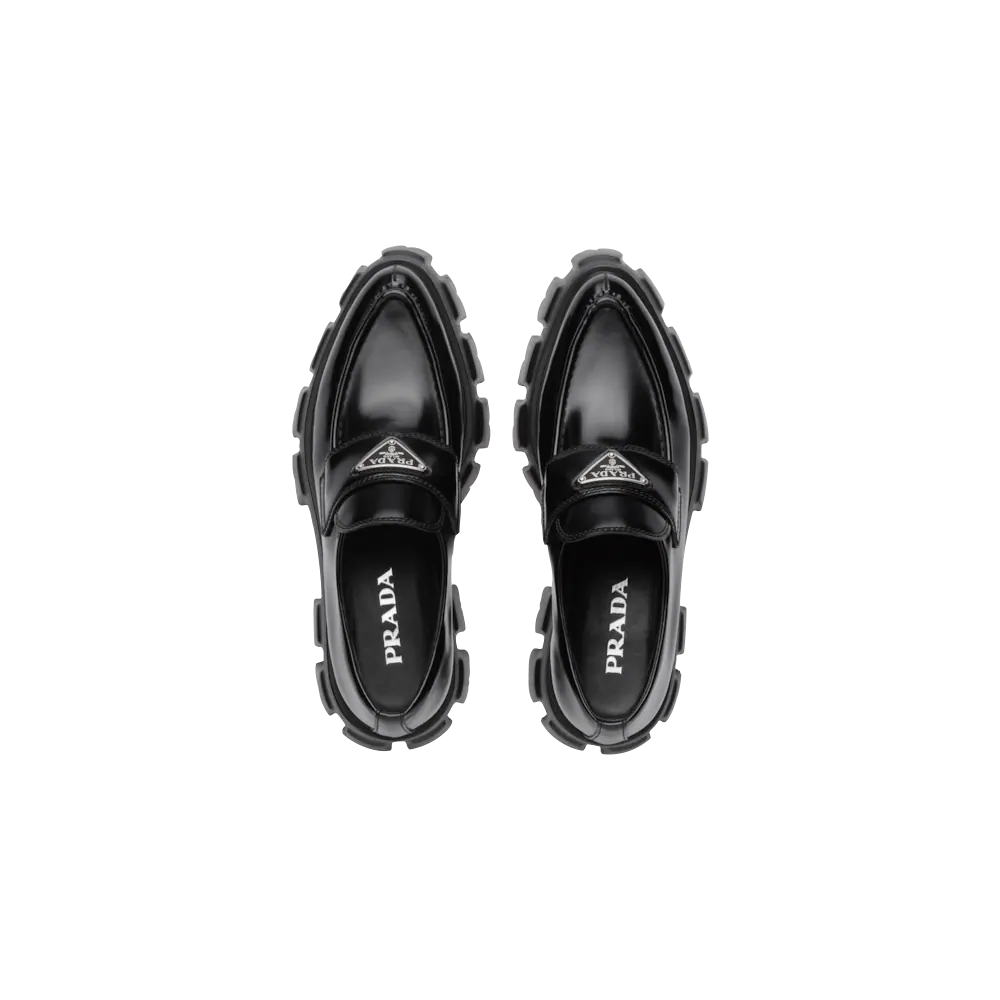Prada Monolith pointy brushed leather loafers