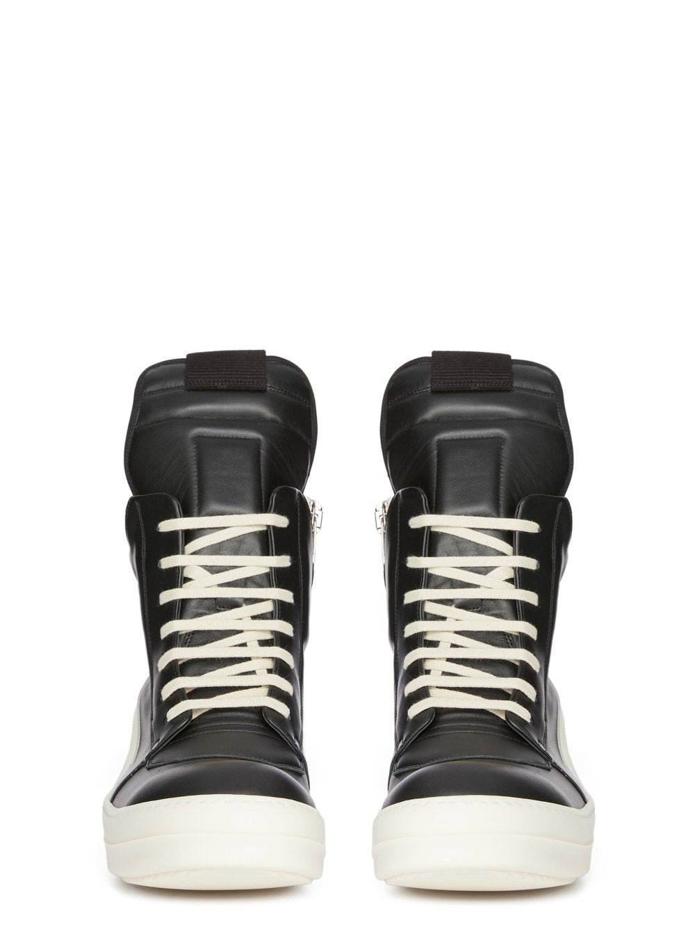 Rick Owens RICK OWENS FW22 STROBE GEOBASKET IN BLACK AND MILK WHITE FULL GRAIN CALF LEATHER