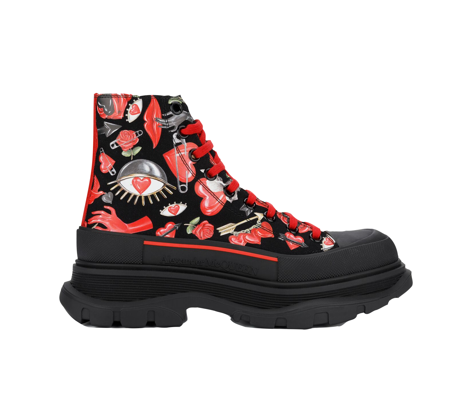 Alexander McQueen Tread Slick Boot Red Hearts