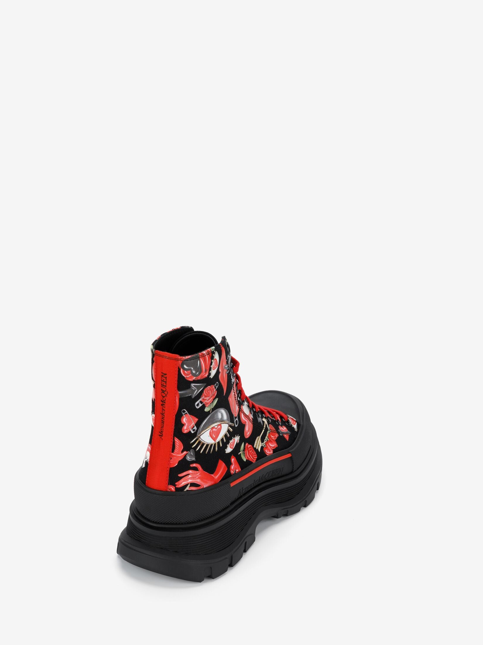 Alexander McQueen Tread Slick Boot Red Hearts