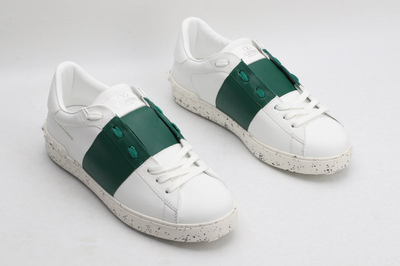 Valentino Garavani OPEN SKATE CALFSKIN AND FABRIC SNEAKER WHITE/GREEN