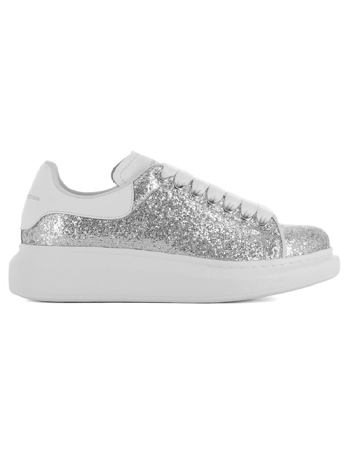 Alexander McQueen Leather-trimmed silver glitter and white sole