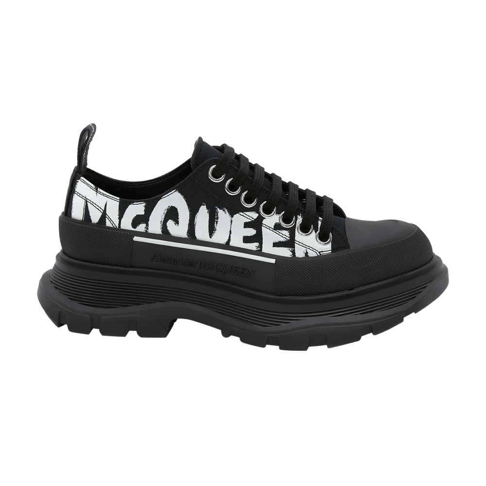 Alexander McQueen Wmns Tread Slick Lace Up Low 'McQueen Graffiti Logo - Black'