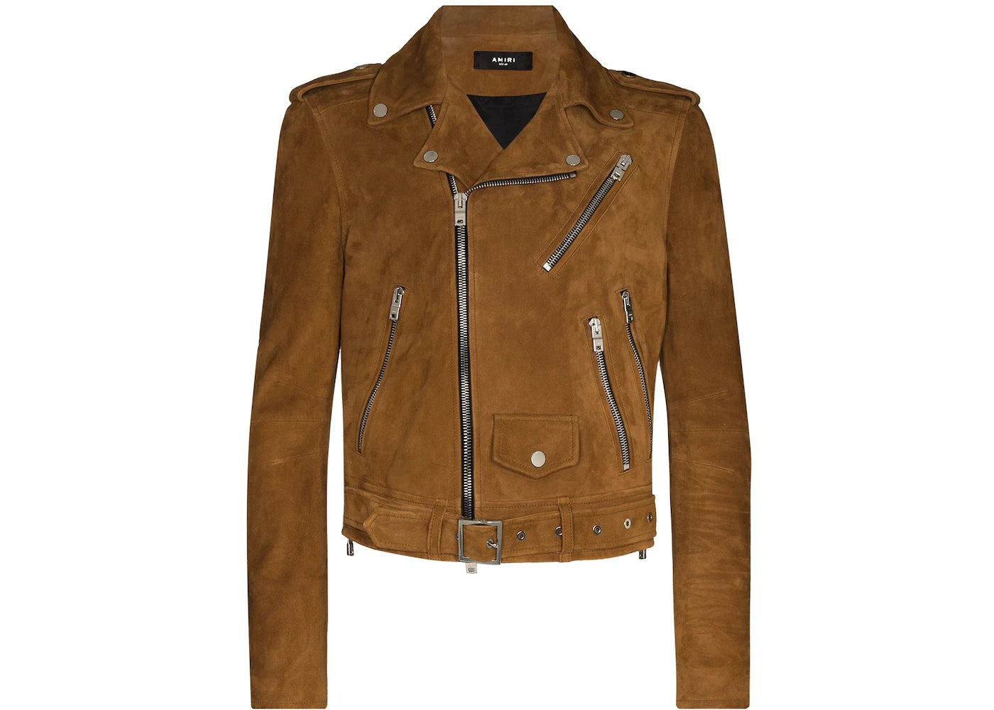AMIRI Zip Pockets Leather Biker Jacket Tobacco Brown