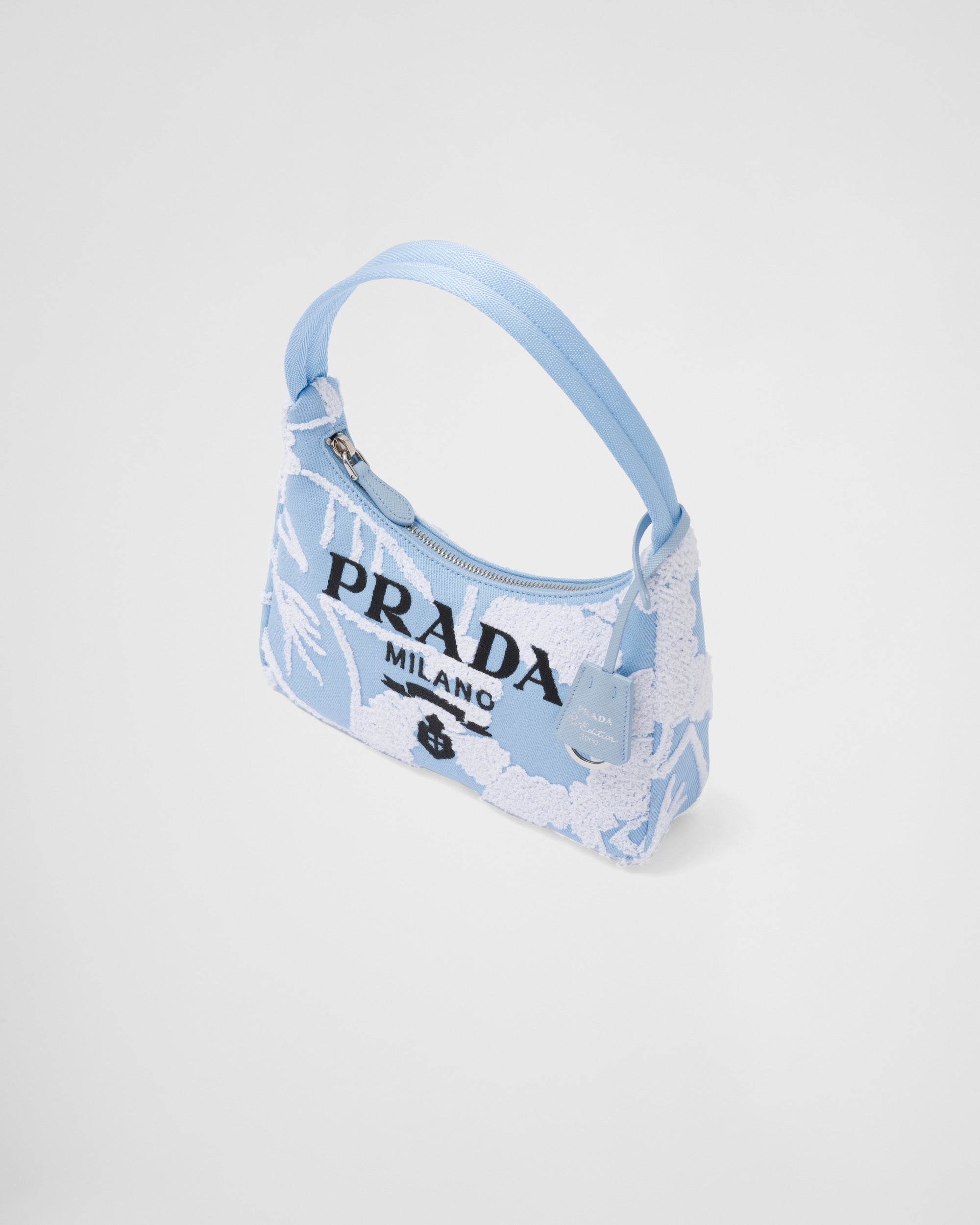 Prada Re-Edition 2000 Embroidered Drill Mini Bag Sky Blue/White