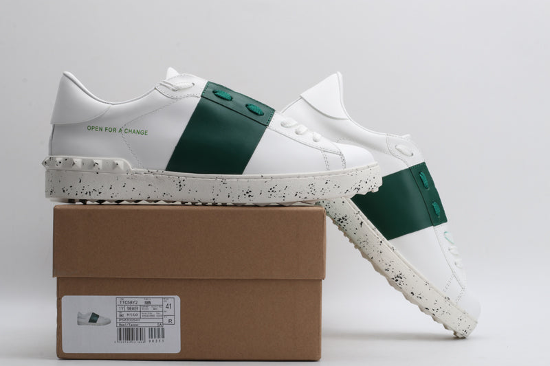 Valentino Garavani OPEN SKATE CALFSKIN AND FABRIC SNEAKER WHITE/GREEN