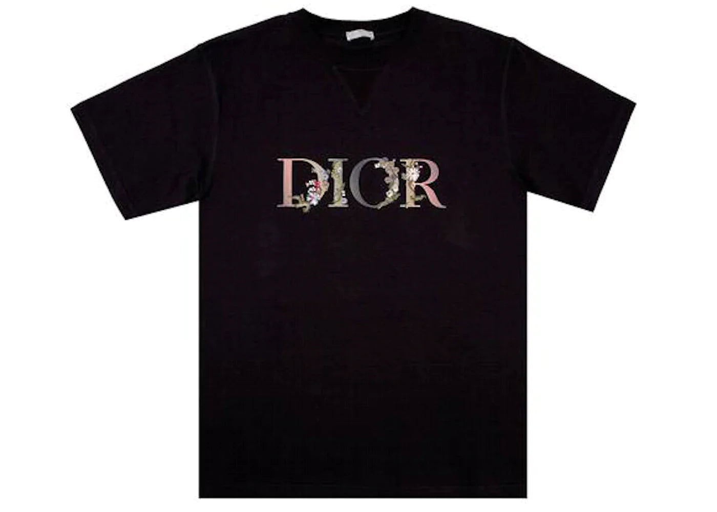 Dior Flowers Embroidered T-shirt Black