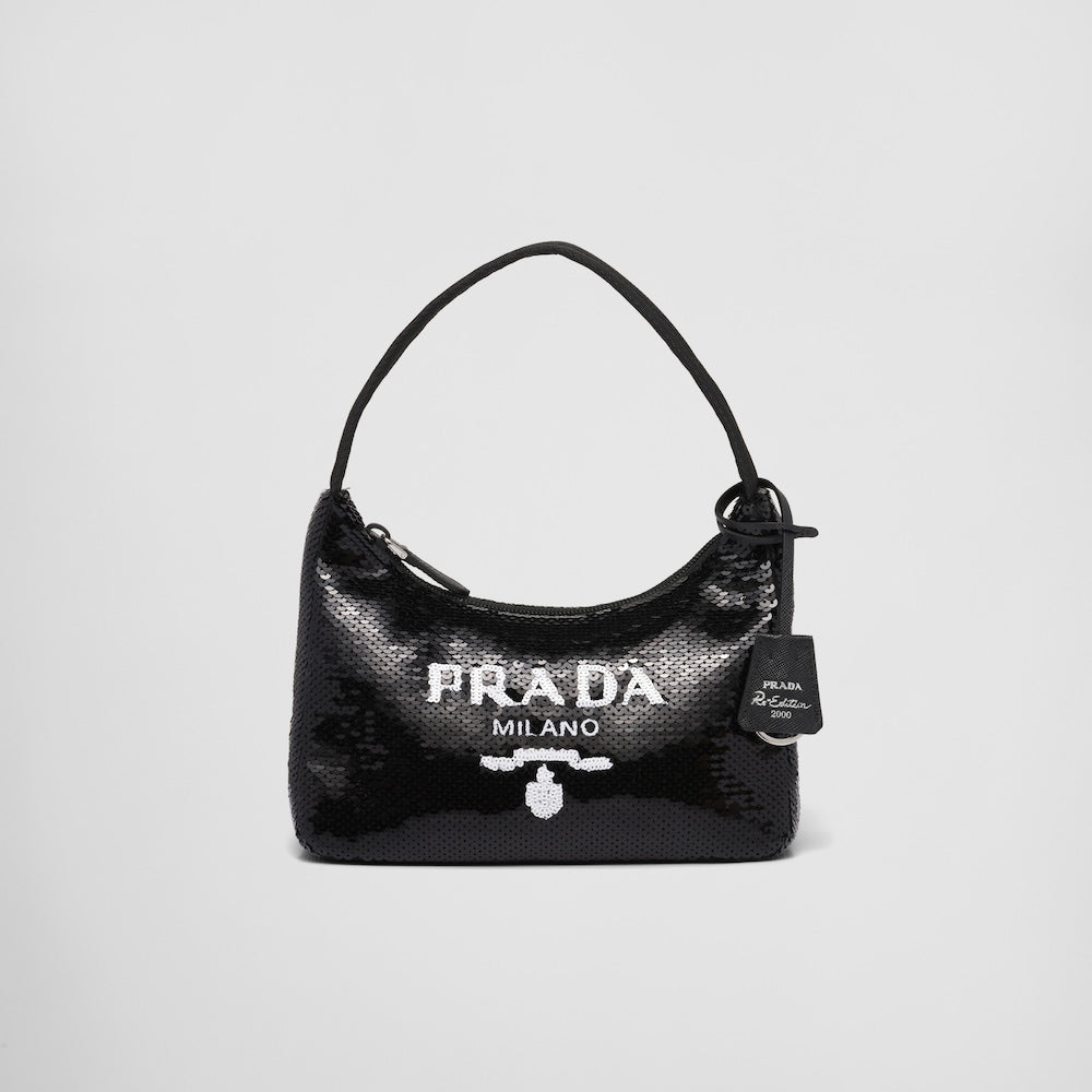 Prada Re-Edition 2000 Sequined Re-Nylon Mini-Bag Black/White